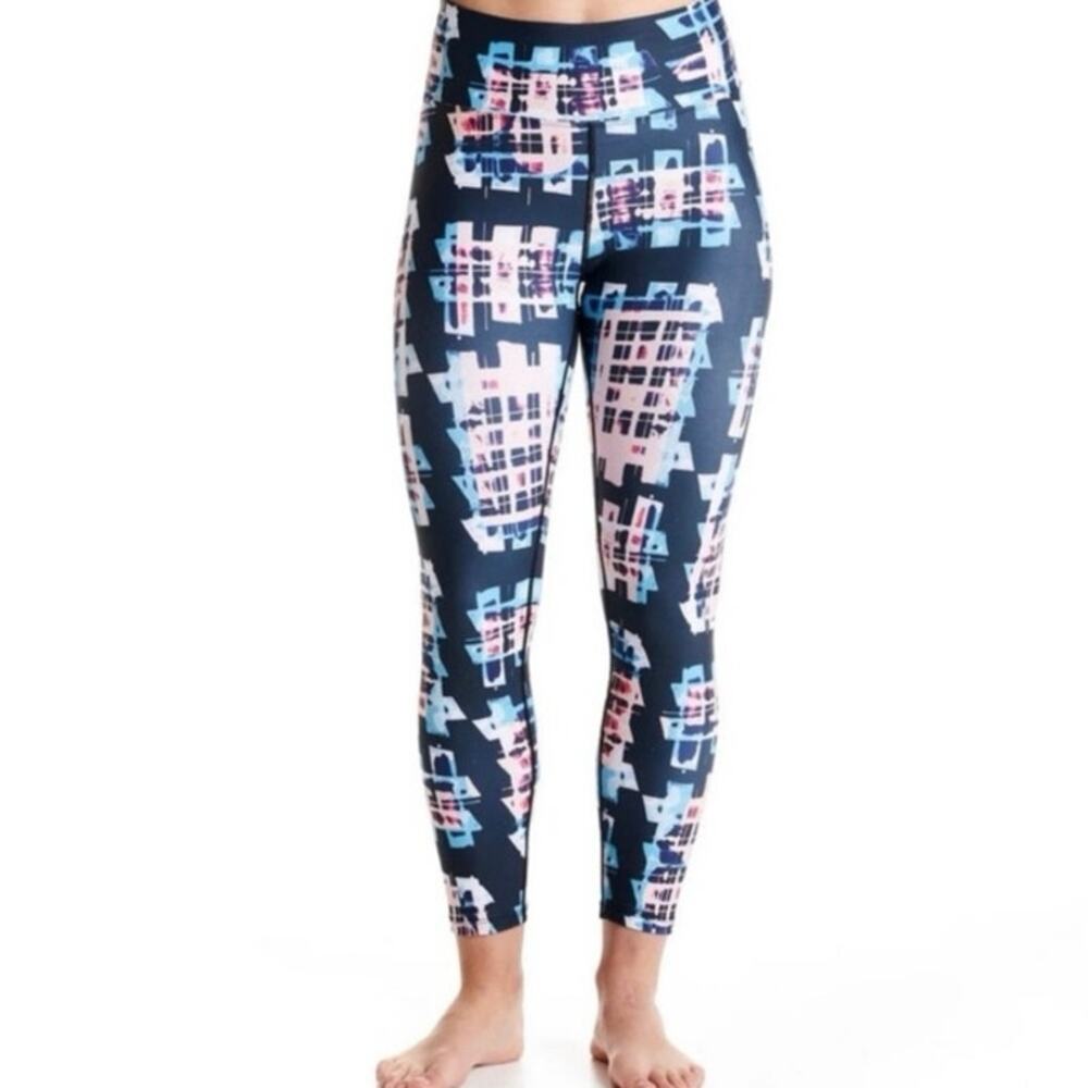 Oiselle Spandos Tagless 3/4 Athletic Legging Tights Rear Window Print Size M
